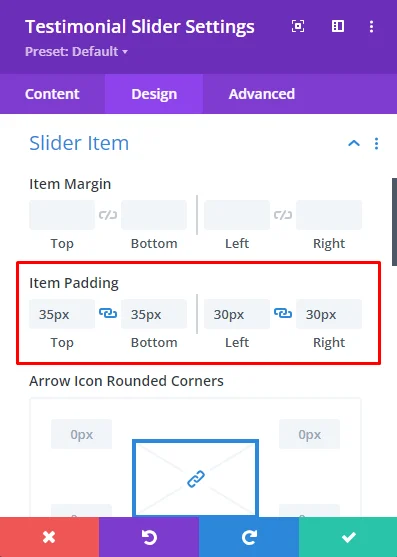 Slider item settings