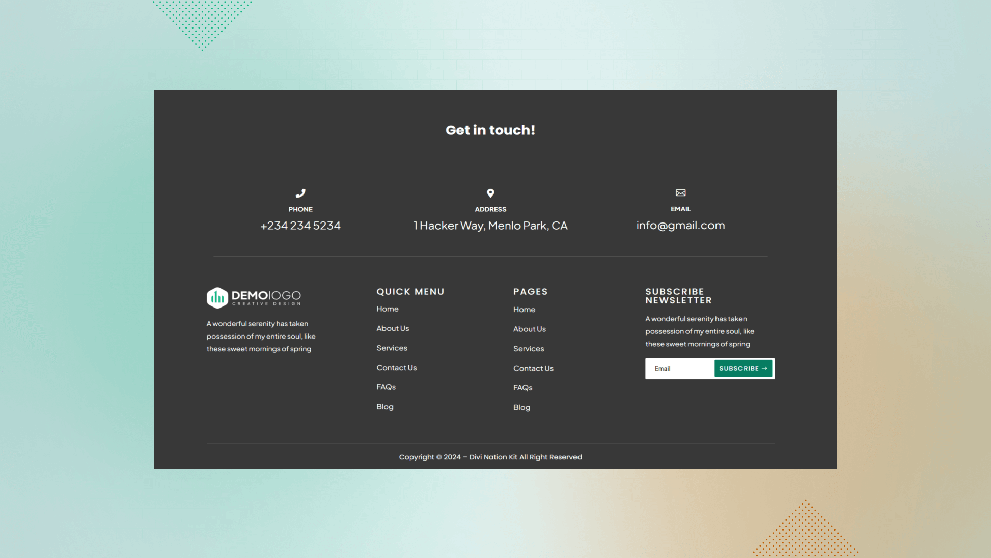 Footer 4 DivinationKit Elevate Your Divi Experience with Advanced Modules and Layouts