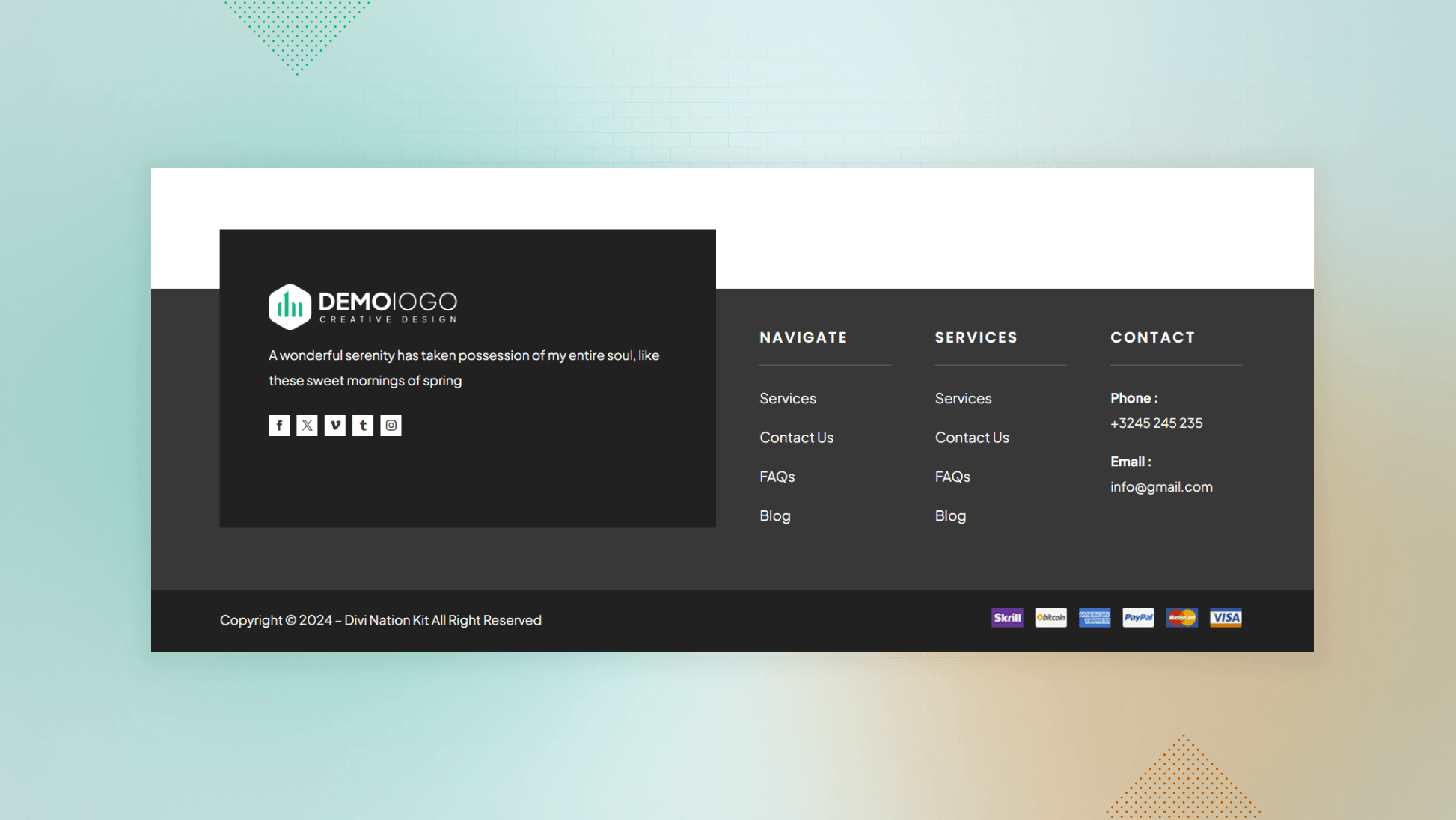 Footer 5 DivinationKit Elevate Your Divi Experience with Advanced Modules and Layouts