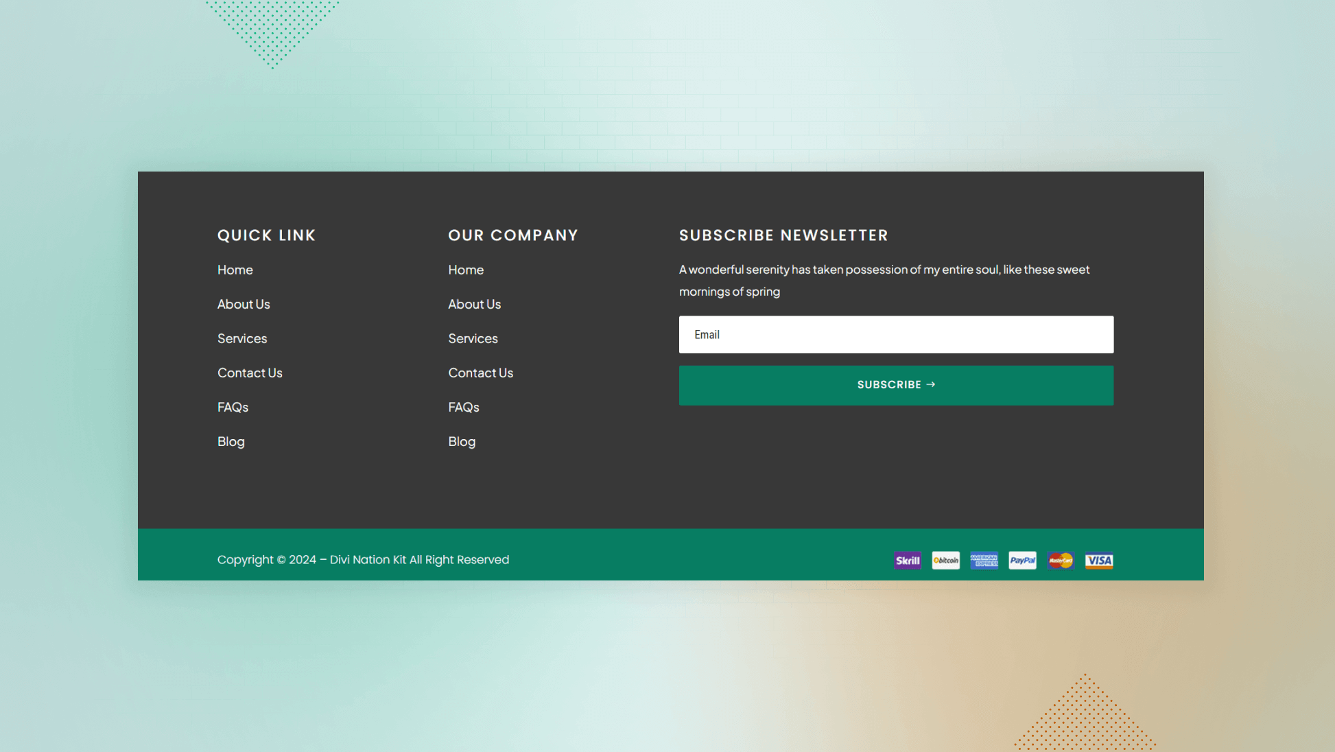 Footer 6 DivinationKit Elevate Your Divi Experience with Advanced Modules and Layouts