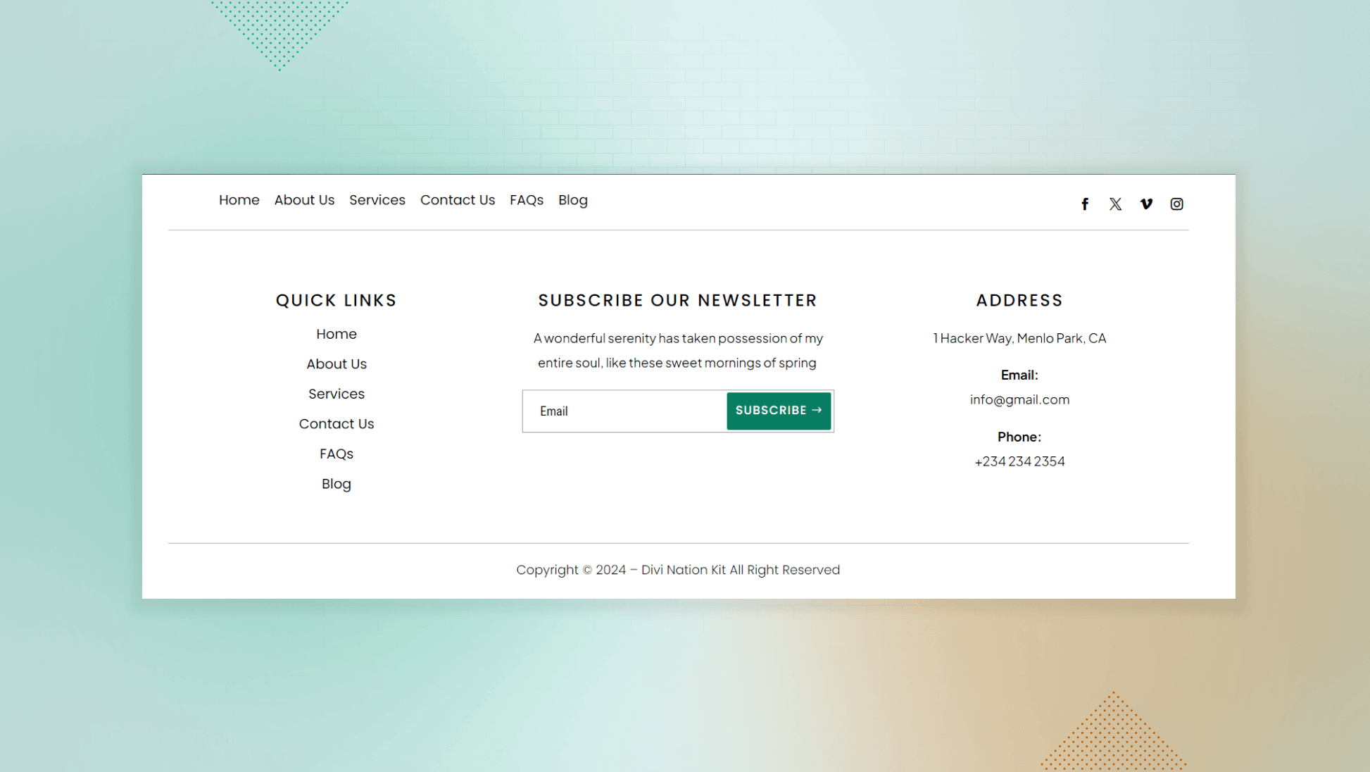 Footer 8 DivinationKit Elevate Your Divi Experience with Advanced Modules and Layouts